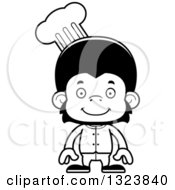 Lineart Clipart Of A Cartoon Black And White Happy Chimpanzee Monkey Royalty Free Outline Vector Illustration