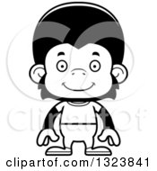 Lineart Clipart Of A Cartoon Black And White Happy Casual Chimpanzee Monkey Royalty Free Outline Vector Illustration