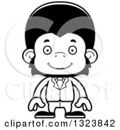Lineart Clipart Of A Cartoon Black And White Happy Business Chimpanzee Monkey Royalty Free Outline Vector Illustration