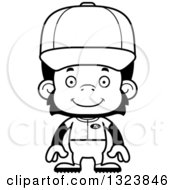 Lineart Clipart Of A Cartoon Black And White Happy Chimpanzee Monkey Baseball Player Royalty Free Outline Vector Illustration