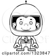 Lineart Clipart Of A Cartoon Black And White Happy Chimpanzee Monkey Astronaut Royalty Free Outline Vector Illustration