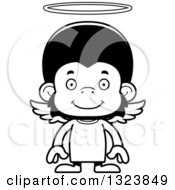 Poster, Art Print Of Cartoon Black And White Happy Chimpanzee Monkey Angel