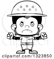 Lineart Clipart Of A Cartoon Black And White Mad Chimpanzee Monkey Zookeeper Royalty Free Outline Vector Illustration