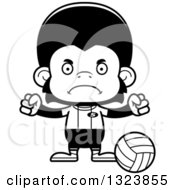 Lineart Clipart Of A Cartoon Black And White Mad Chimpanzee Monkey Volleyball Player Royalty Free Outline Vector Illustration