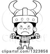 Lineart Clipart Of A Cartoon Black And White Mad Chimpanzee Monkey Viking Royalty Free Outline Vector Illustration