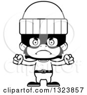 Lineart Clipart Of A Cartoon Black And White Mad Chimpanzee Monkey Robber Royalty Free Outline Vector Illustration