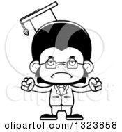 Lineart Clipart Of A Cartoon Black And White Mad Chimpanzee Monkey Professor Royalty Free Outline Vector Illustration