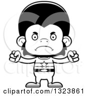 Lineart Clipart Of A Cartoon Black And White Mad Chimpanzee Monkey Super Hero Royalty Free Outline Vector Illustration