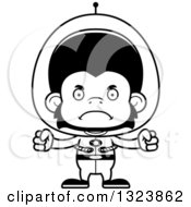 Lineart Clipart Of A Cartoon Black And White Mad Futuristic Space Chimpanzee Monkey Royalty Free Outline Vector Illustration