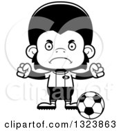 Lineart Clipart Of A Cartoon Black And White Mad Chimpanzee Monkey Soccer Player Royalty Free Outline Vector Illustration