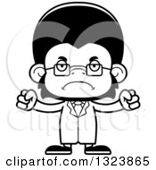 Lineart Clipart Of A Cartoon Black And White Mad Chimpanzee Monkey Scientist Royalty Free Outline Vector Illustration