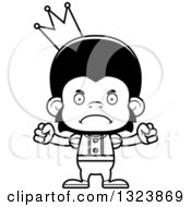 Lineart Clipart Of A Cartoon Black And White Mad Chimpanzee Monkey Prince Royalty Free Outline Vector Illustration