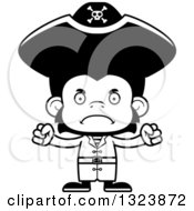 Lineart Clipart Of A Cartoon Black And White Mad Chimpanzee Monkey Pirate Royalty Free Outline Vector Illustration