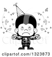 Lineart Clipart Of A Cartoon Black And White Mad Party Chimpanzee Monkey Royalty Free Outline Vector Illustration