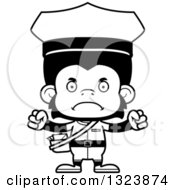 Lineart Clipart Of A Cartoon Black And White Mad Chimpanzee Monkey Mailman Royalty Free Outline Vector Illustration