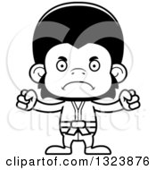 Poster, Art Print Of Cartoon Black And White Mad Karate Chimpanzee Monkey