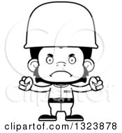 Lineart Clipart Of A Cartoon Black And White Mad Chimpanzee Monkey Soldier Royalty Free Outline Vector Illustration