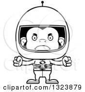 Lineart Clipart Of A Cartoon Black And White Mad Chimpanzee Monkey Astronaut Royalty Free Outline Vector Illustration