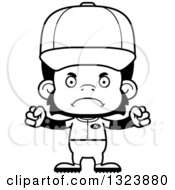 Lineart Clipart Of A Cartoon Black And White Mad Chimpanzee Monkey Baseball Player Royalty Free Outline Vector Illustration