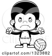 Lineart Clipart Of A Cartoon Black And White Mad Chimpanzee Monkey Beach Volleyball Player Royalty Free Outline Vector Illustration