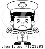 Lineart Clipart Of A Cartoon Black And White Mad Chimpanzee Monkey Captain Royalty Free Outline Vector Illustration