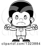 Lineart Clipart Of A Cartoon Black And White Mad Business Chimpanzee Monkey Royalty Free Outline Vector Illustration