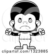 Lineart Clipart Of A Cartoon Black And White Mad Casual Chimpanzee Monkey Royalty Free Outline Vector Illustration