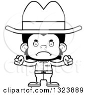 Lineart Clipart Of A Cartoon Black And White Mad Chimpanzee Monkey Cowboy Royalty Free Outline Vector Illustration