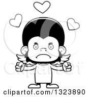 Lineart Clipart Of A Cartoon Black And White Mad Chimpanzee Monkey Cupid Royalty Free Outline Vector Illustration
