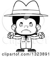 Lineart Clipart Of A Cartoon Black And White Mad Chimpanzee Monkey Detective Royalty Free Outline Vector Illustration