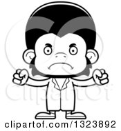 Lineart Clipart Of A Cartoon Black And White Mad Chimpanzee Monkey Doctor Royalty Free Outline Vector Illustration