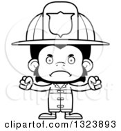 Poster, Art Print Of Cartoon Black And White Mad Chimpanzee Monkey Firefighter