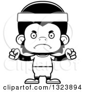 Lineart Clipart Of A Cartoon Black And White Mad Fitness Chimpanzee Monkey Royalty Free Outline Vector Illustration