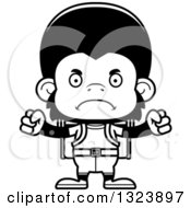 Lineart Clipart Of A Cartoon Black And White Mad Chimpanzee Monkey Hiker Royalty Free Outline Vector Illustration