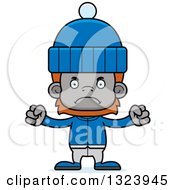 Clipart Of A Cartoon Mad Orangutan Monkey In Winter Clothes Royalty Free Vector Illustration