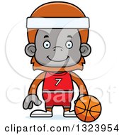 Poster, Art Print Of Cartoon Happy Orangutan Monkey Basketball Player