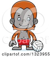 Poster, Art Print Of Cartoon Happy Orangutan Monkey Beach Volleyball Player