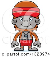 Poster, Art Print Of Cartoon Happy Orangutan Monkey Lifeguard