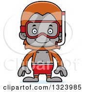 Poster, Art Print Of Cartoon Happy Orangutan Monkey In Snorkel Gear