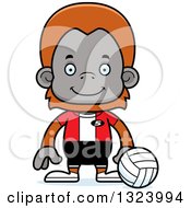 Poster, Art Print Of Cartoon Happy Orangutan Monkey Volleyball Player