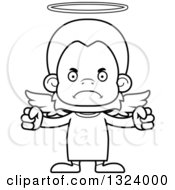 Lineart Clipart Of A Cartoon Black And White Mad Orangutan Monkey Angel Royalty Free Outline Vector Illustration