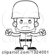 Lineart Clipart Of A Cartoon Black And White Mad Orangutan Monkey Soldier Royalty Free Outline Vector Illustration