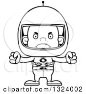 Lineart Clipart Of A Cartoon Black And White Mad Orangutan Monkey Astronaut Royalty Free Outline Vector Illustration
