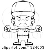 Lineart Clipart Of A Cartoon Black And White Mad Orangutan Monkey Baseball Player Royalty Free Outline Vector Illustration