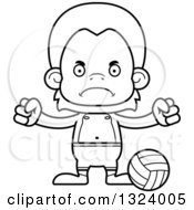 Lineart Clipart Of A Cartoon Black And White Mad Orangutan Monkey Beach Volleyball Player Royalty Free Outline Vector Illustration