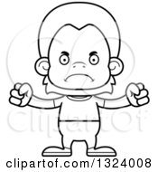 Lineart Clipart Of A Cartoon Black And White Mad Casual Orangutan Monkey Royalty Free Outline Vector Illustration