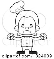 Lineart Clipart Of A Cartoon Black And White Mad Orangutan Monkey Chef Royalty Free Outline Vector Illustration