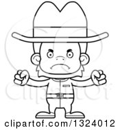 Lineart Clipart Of A Cartoon Black And White Mad Cowboy Orangutan Monkey Royalty Free Outline Vector Illustration