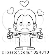 Lineart Clipart Of A Cartoon Black And White Mad Orangutan Monkey Cupid Royalty Free Outline Vector Illustration