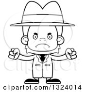 Lineart Clipart Of A Cartoon Black And White Mad Orangutan Monkey Detective Royalty Free Outline Vector Illustration